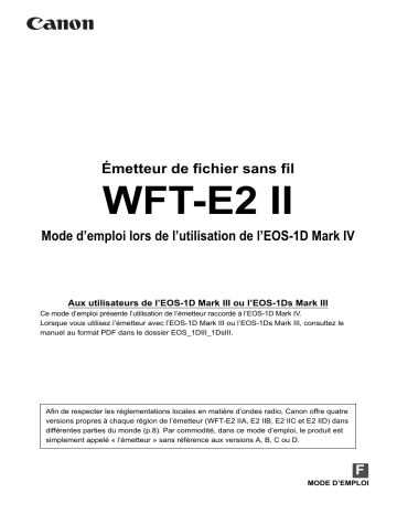Canon Wireless File Transmitter WFT-E2II B Manuel utilisateur | Fixfr