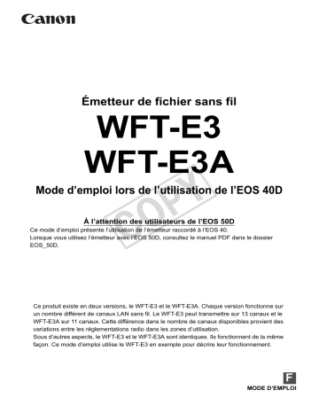 Canon Wireless File Transmitter WFT-E3 Manuel utilisateur | Fixfr