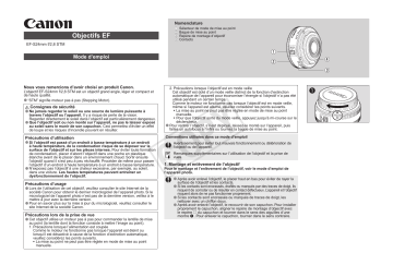 Canon EF-S 24mm f/2.8 STM Manuel utilisateur | Fixfr