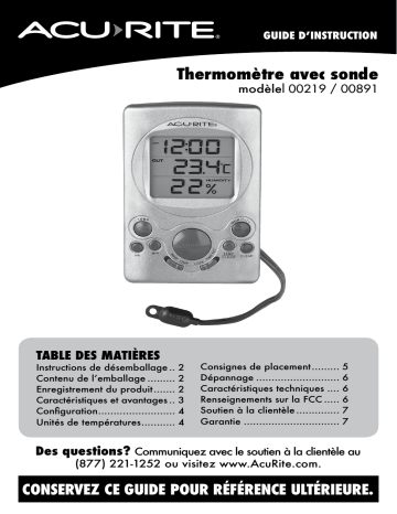 AcuRite Digital Thermometer Manuel utilisateur | Fixfr