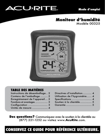 AcuRite Temperature and Humidity Monitor Manuel utilisateur | Fixfr