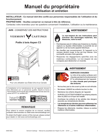 Vermont Castings Aspen C3 Wood Burning Stove Manuel utilisateur | Fixfr