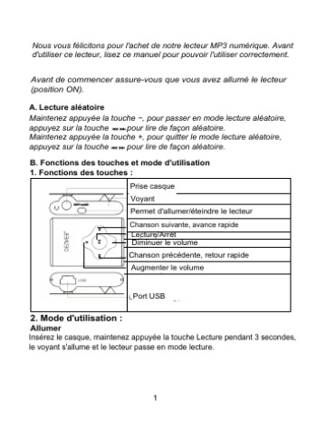 Denver MPS-409BLACKMK2 MP3/WMA player Manuel utilisateur | Fixfr
