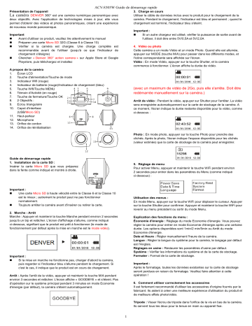 Denver ACV-8305W 2-lens real 360° HD action cam Manuel utilisateur | Fixfr