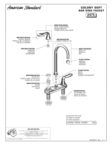 American Standard Colony M918075-0070A Manuel utilisateur | Fixfr