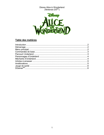 Disney Interactive Studios Alice in Wonderland for Nintendo DS Manuel utilisateur | Fixfr