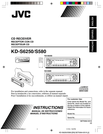 JVC KD-S580 Manuel utilisateur | Fixfr