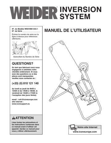 Weider WEEVBE1334 Manuel utilisateur | Fixfr