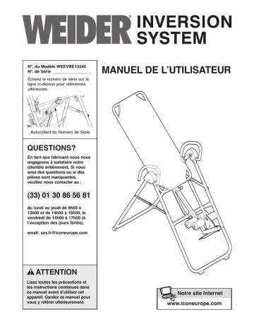 Weider WEEVBE1334 Manuel utilisateur | Fixfr