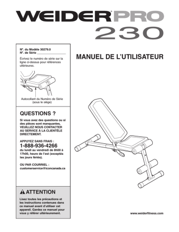 Weider PRO 230 BENCH 30279 Manuel utilisateur | Fixfr