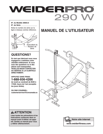 Weider PRO 290 W BENCH 30664 Manuel utilisateur | Fixfr