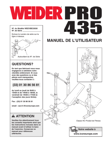 Weider WEEVBE3303 Manuel utilisateur | Fixfr