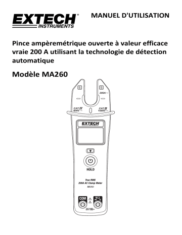 Extech Instruments MA260 True RMS 200A AC Open Jaw Clamp Meter Manuel utilisateur | Fixfr