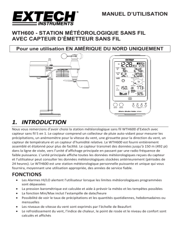 Extech Instruments WTH600-KIT Wireless Weather Station Kit Manuel utilisateur | Fixfr