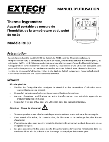 Extech Instruments RH30 Hygro-Thermometer Manuel utilisateur | Fixfr
