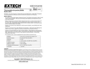 Extech Instruments 39272 Pocket Fold up Thermometer Manuel utilisateur | Fixfr
