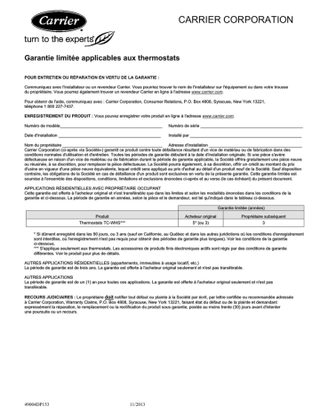 Carrier TC-WHS01 Manuel utilisateur | Fixfr